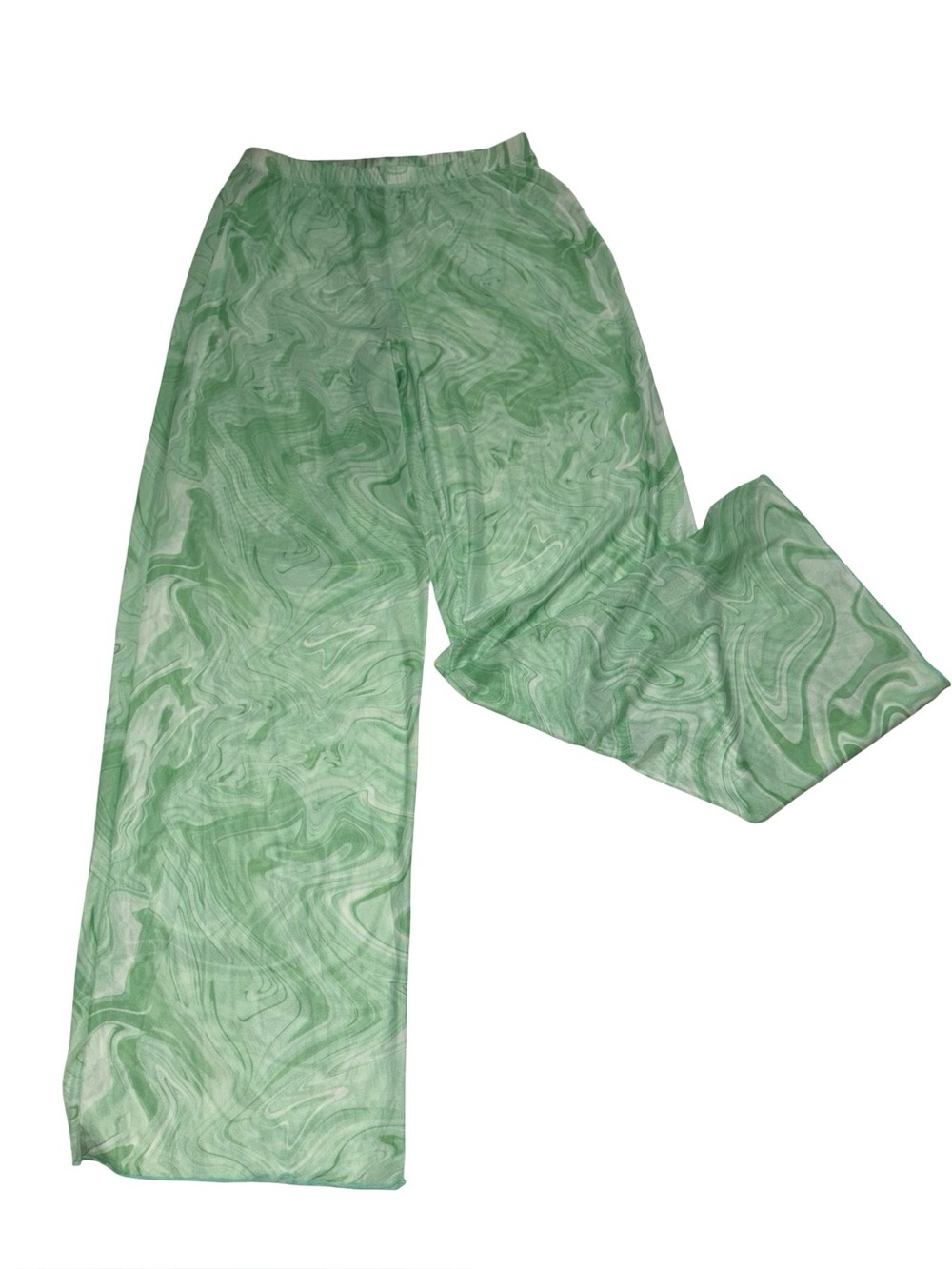 Y2K NOVA SWIM Green Marble Swirl Wide Leg Sheer Pants M Mermaidcore